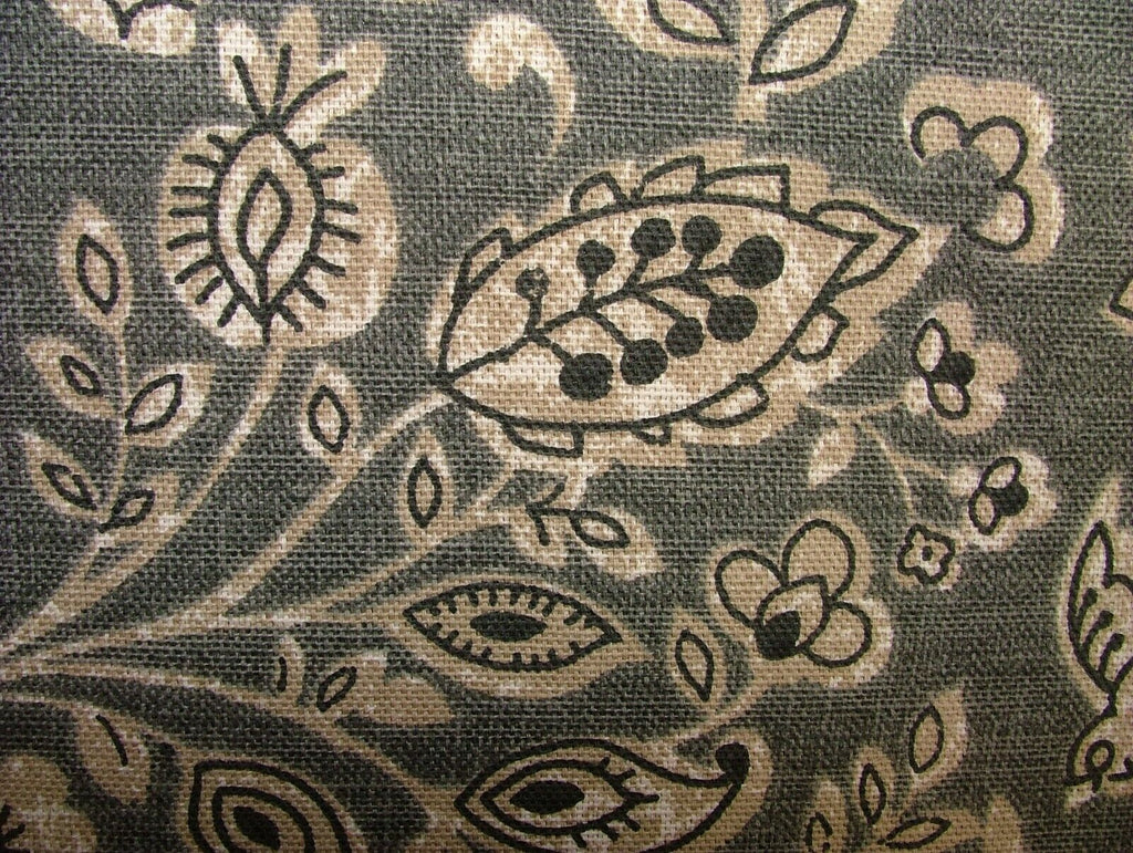 2 Metres Indian Elephant Charcoal Cotton Fabric Cushion Curtain Upholstery