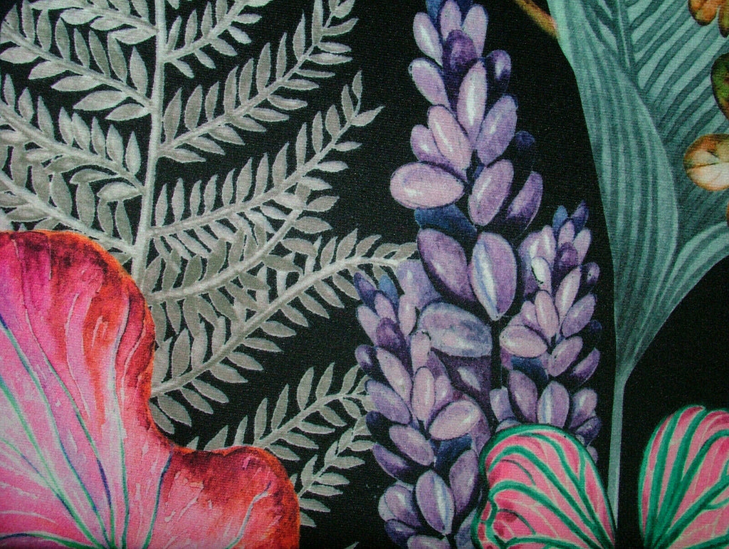 Black Tropical Palms Plants Botanical Velvet Fabric Curtain Upholstery Cushion