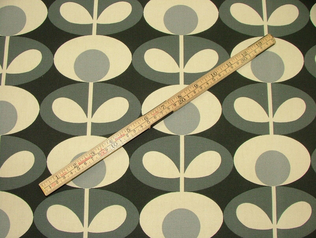 Designer Orla Kiely Oval Flower Cool Grey Cotton Curtain Upholstery Craft Fabric