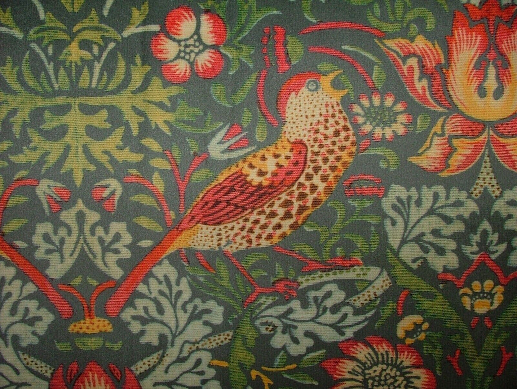 William Morris Strawberry Thief Grey Velvet Fabric Curtain Upholstery Cushion