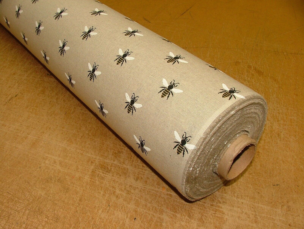 1.4m Honey Bees Linen Look Fabric Curtain Upholstery Cushions Roman Blind Craft9