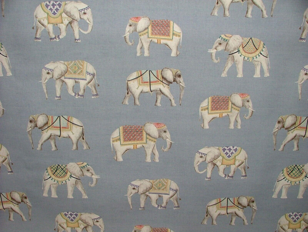 Jaipur Indian Elephant Blue 100% Cotton Curtain Upholstery Cushion Blind Fabric