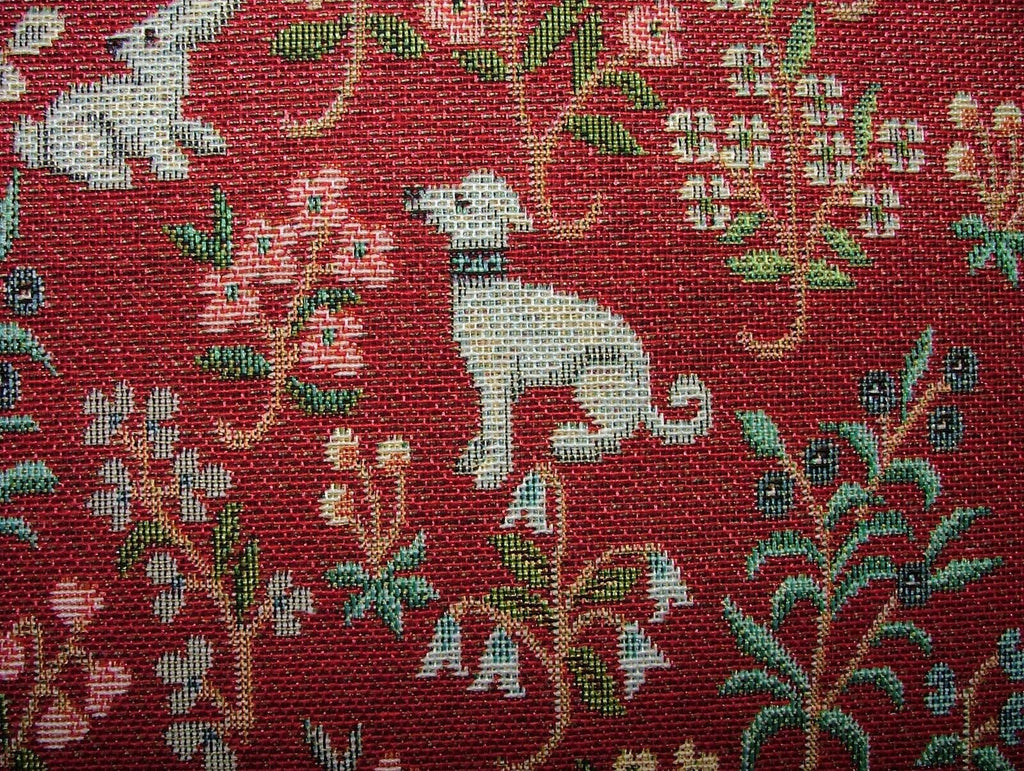 Jacobean Garden Animals Red Tapestry Fabric Curtain Upholstery Cushion Blind Use