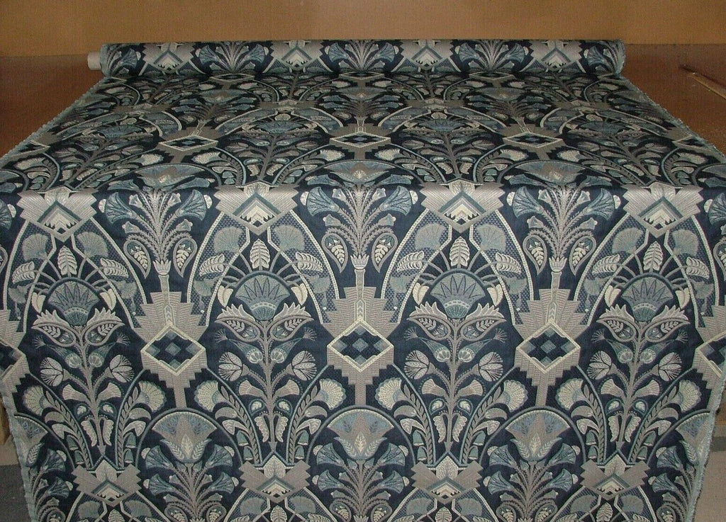 Art Deco Madison Sapphire Blue Thick Jacquard Curtain Upholstery Cushion Fabric