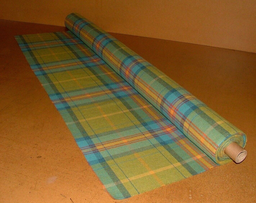 100% Shetland Wool Blue Pistachio Tartan Check Upholstery Curtain Cushion Fabric