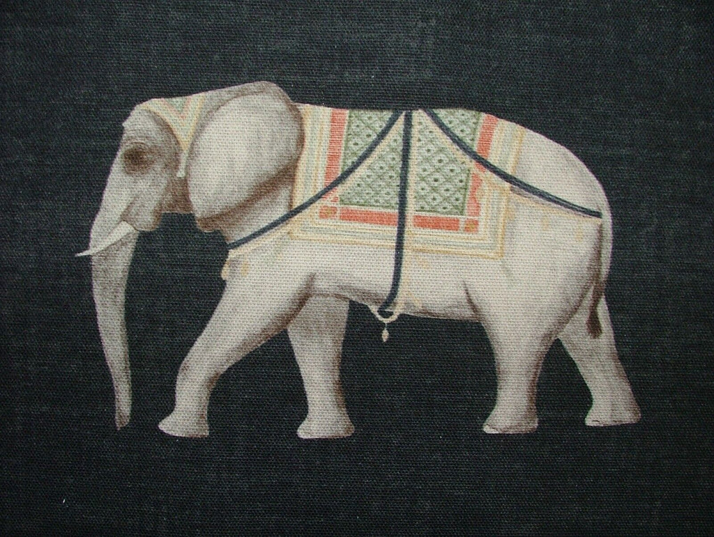 Jaipur Indian Elephant Noir Black Cotton Curtain Upholstery Cushion Blind Fabric