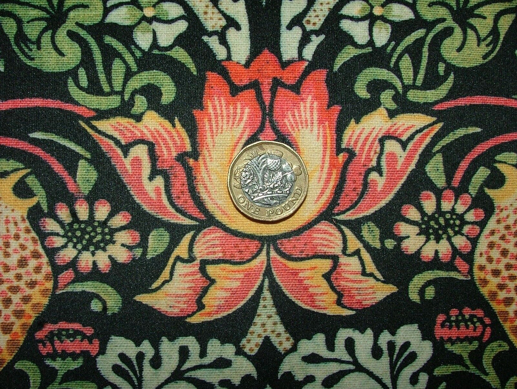 William Morris Strawberry Thief Black Velvet Fabric Curtain Upholstery Cushion