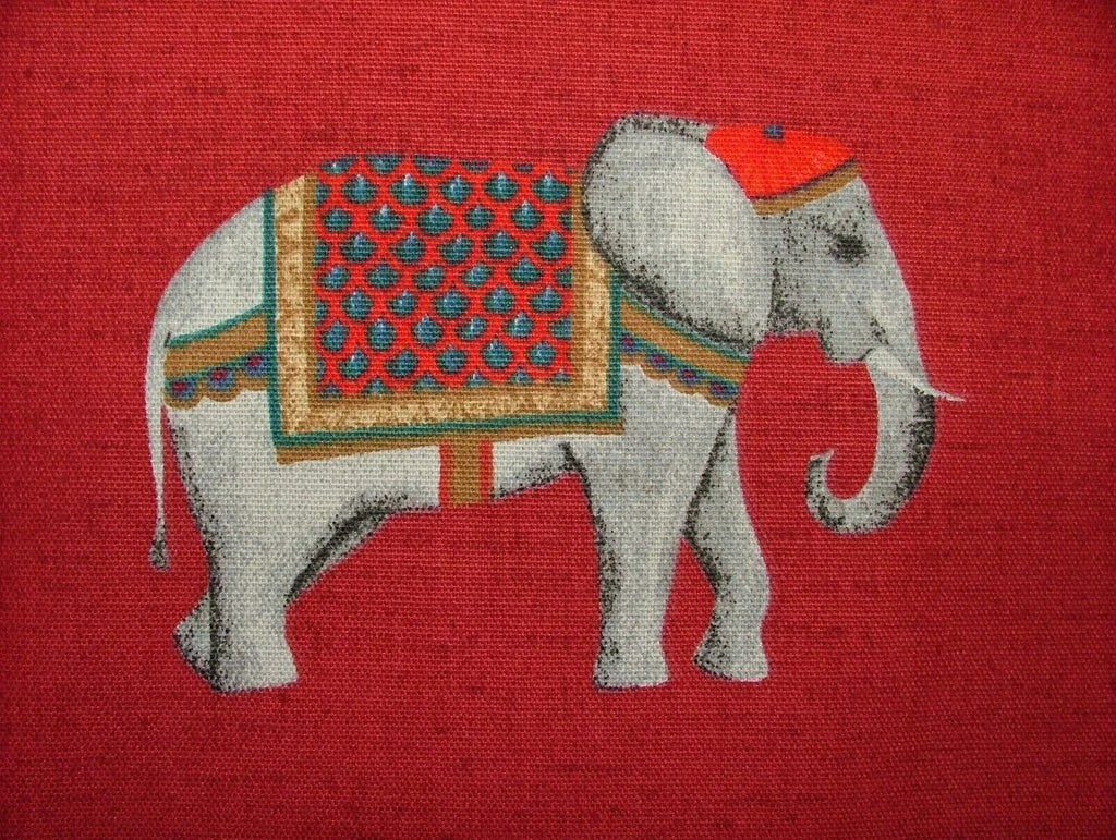 4 Metres Jaipur Indian Elephant Rosso Cotton Curtain Upholstery Cushion Fabric