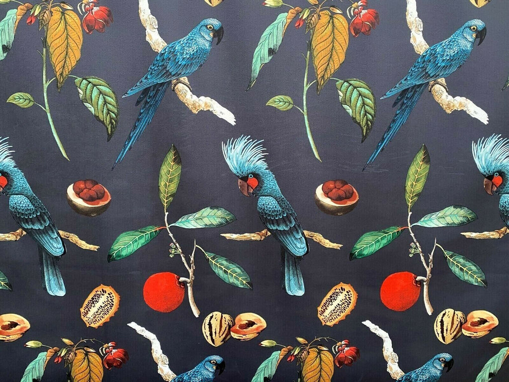 21 Metres Cockatoo Ink Blue Velvet Parrot Bird Fabric Curtain Upholstery Cushion