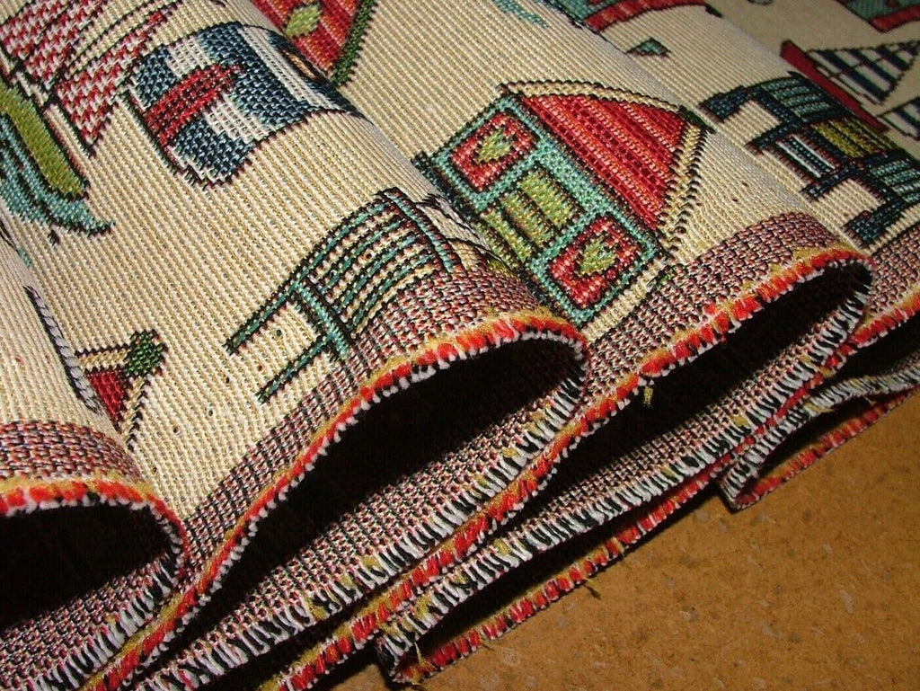 Tapestry Beach Huts Nautical Fabric Curtain Upholstery Cushion Craft Bag Making