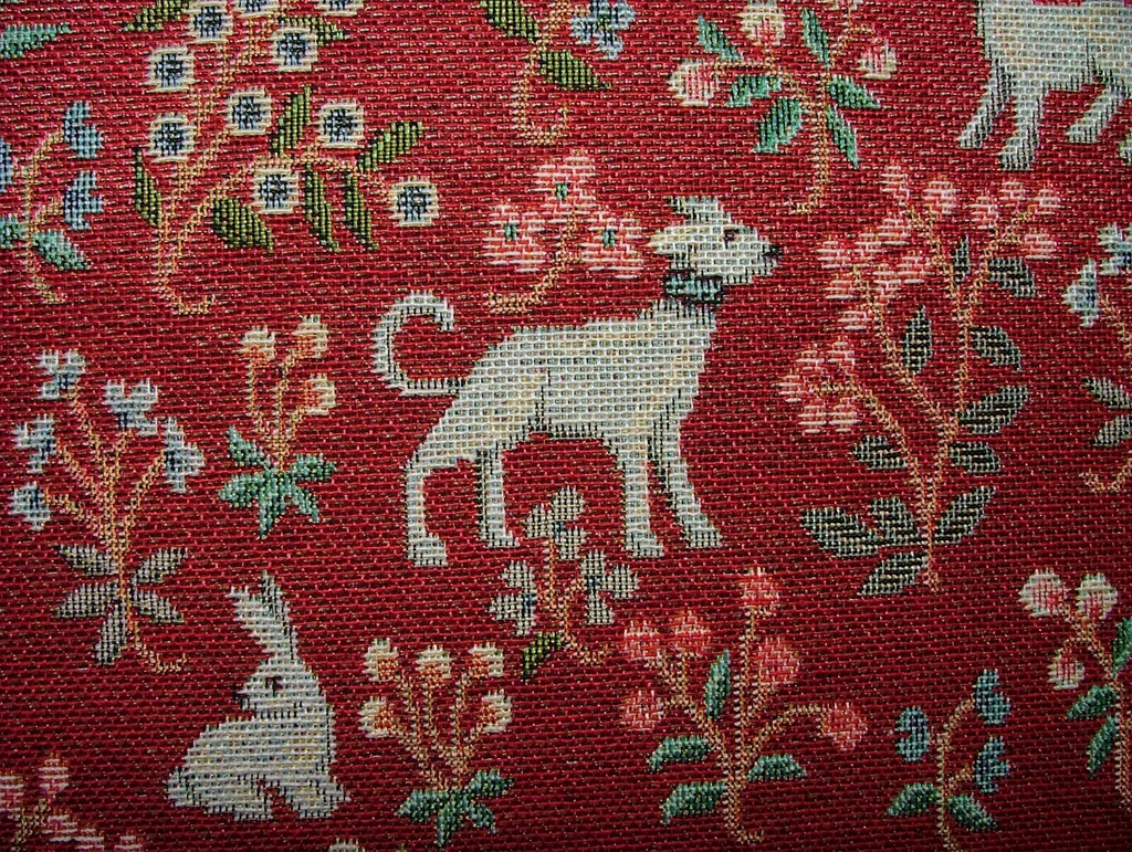 Jacobean Garden Animals Red Tapestry Fabric Curtain Upholstery Cushion Blind Use