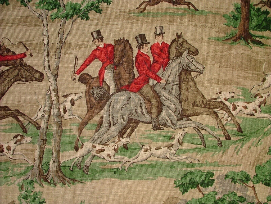 Sanderson Tally Ho Evergreen Crimson Hunting Horse Fabric Curtain Upholstery Use