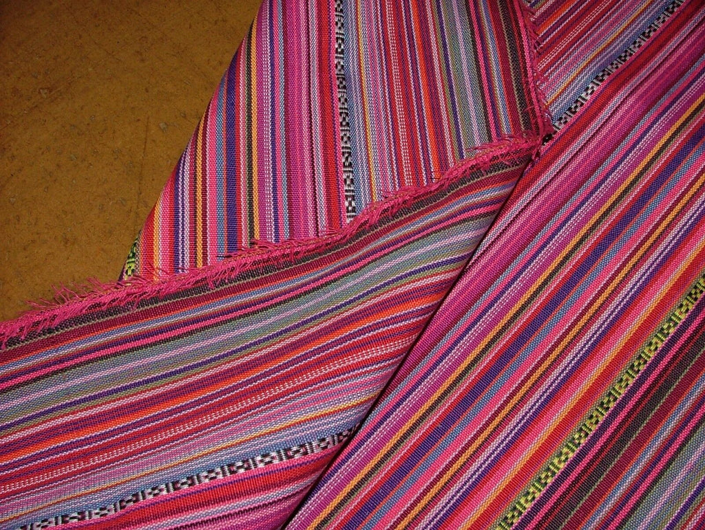 Mexican Chilli Pink Stripe Woven Jacquard Curtain Upholstery Cushion Fabric