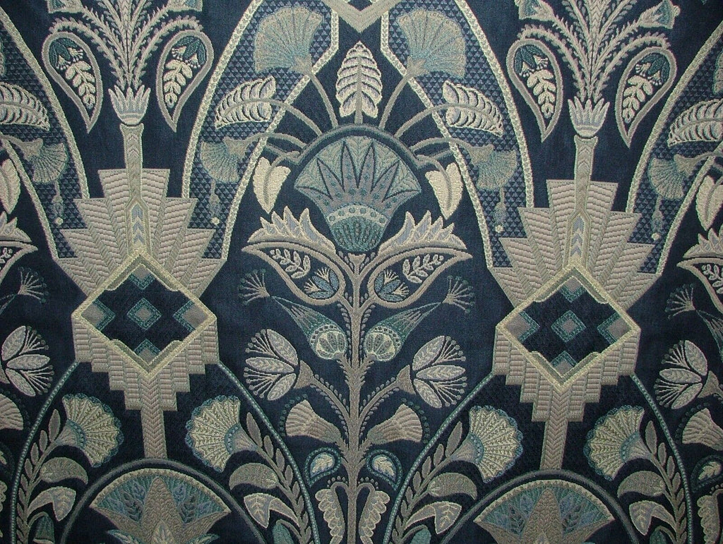 Art Deco Madison Sapphire Blue Thick Jacquard Curtain Upholstery Cushion Fabric