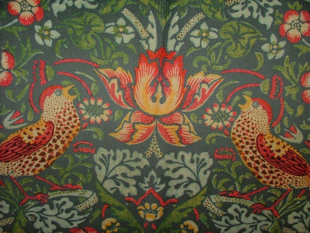 William Morris Strawberry Thief Grey Velvet Fabric Curtain Upholstery Cushion