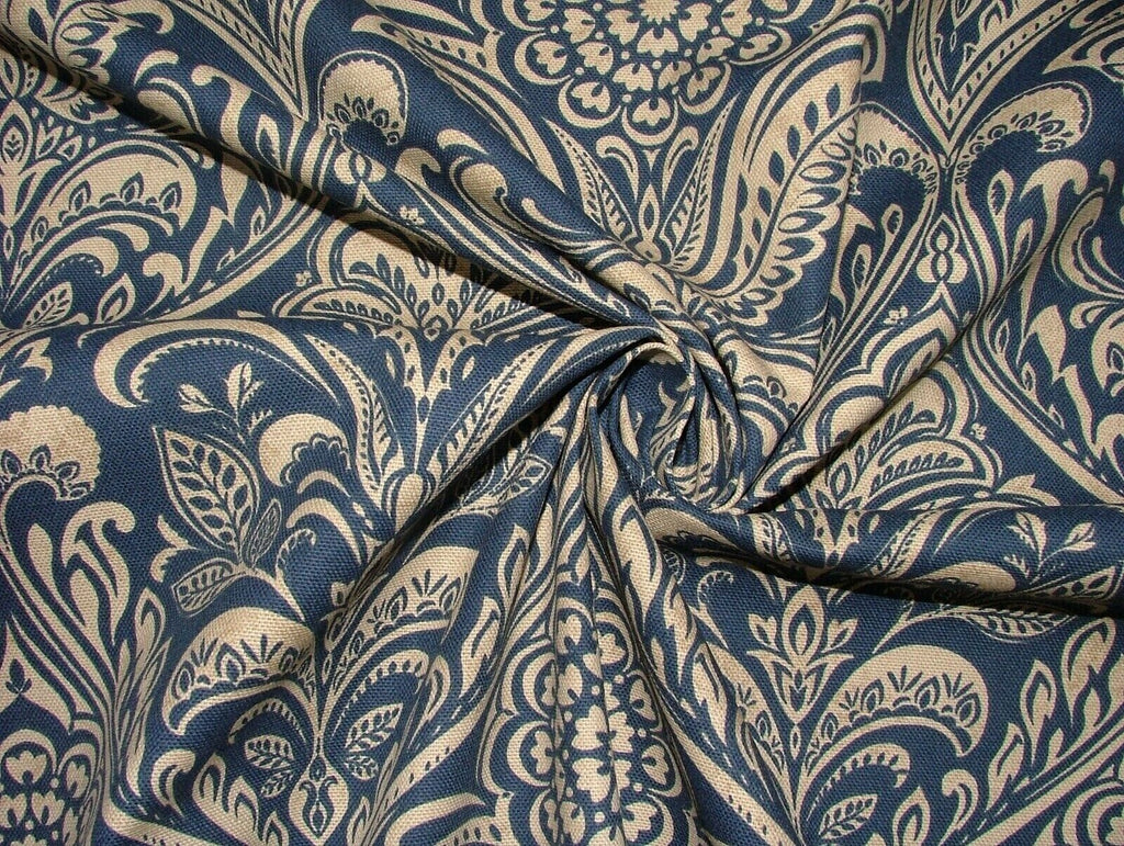 Windermere Indigo Blue Cotton Curtain Upholstery Cushion Roman Blind Fabric