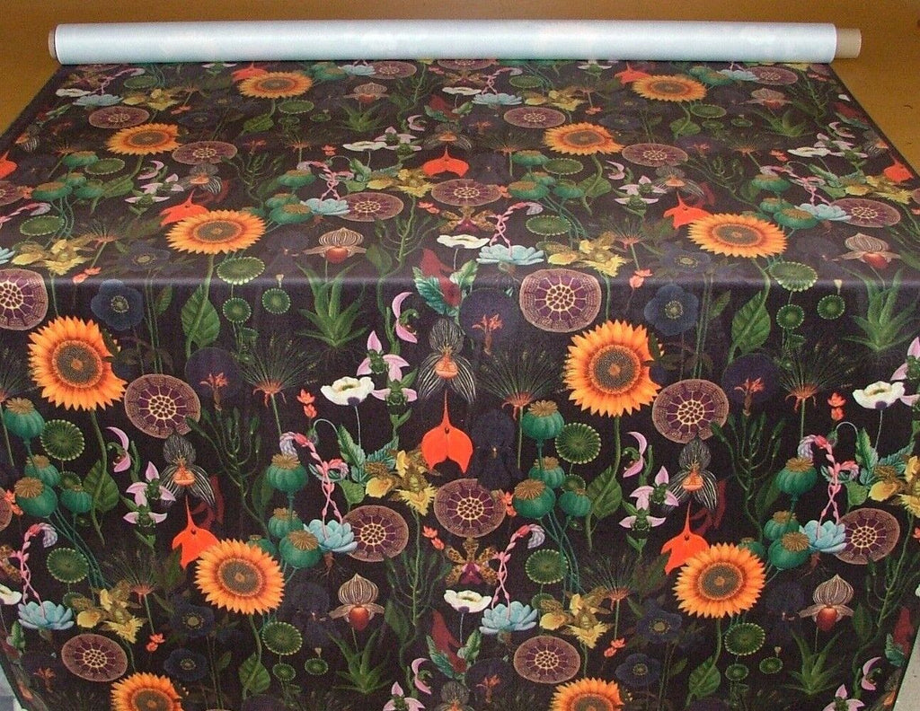 Fantasy Sunflower Noir Black Velvet Fabric Curtain Upholstery Cushion Blind Use