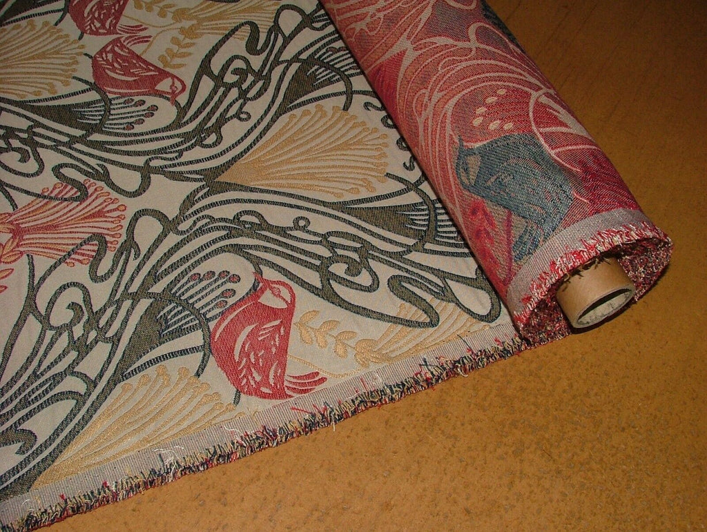 Art Nouveau Bird Red Blue Jacquard Curtain Upholstery Cushion Multi Use Fabric