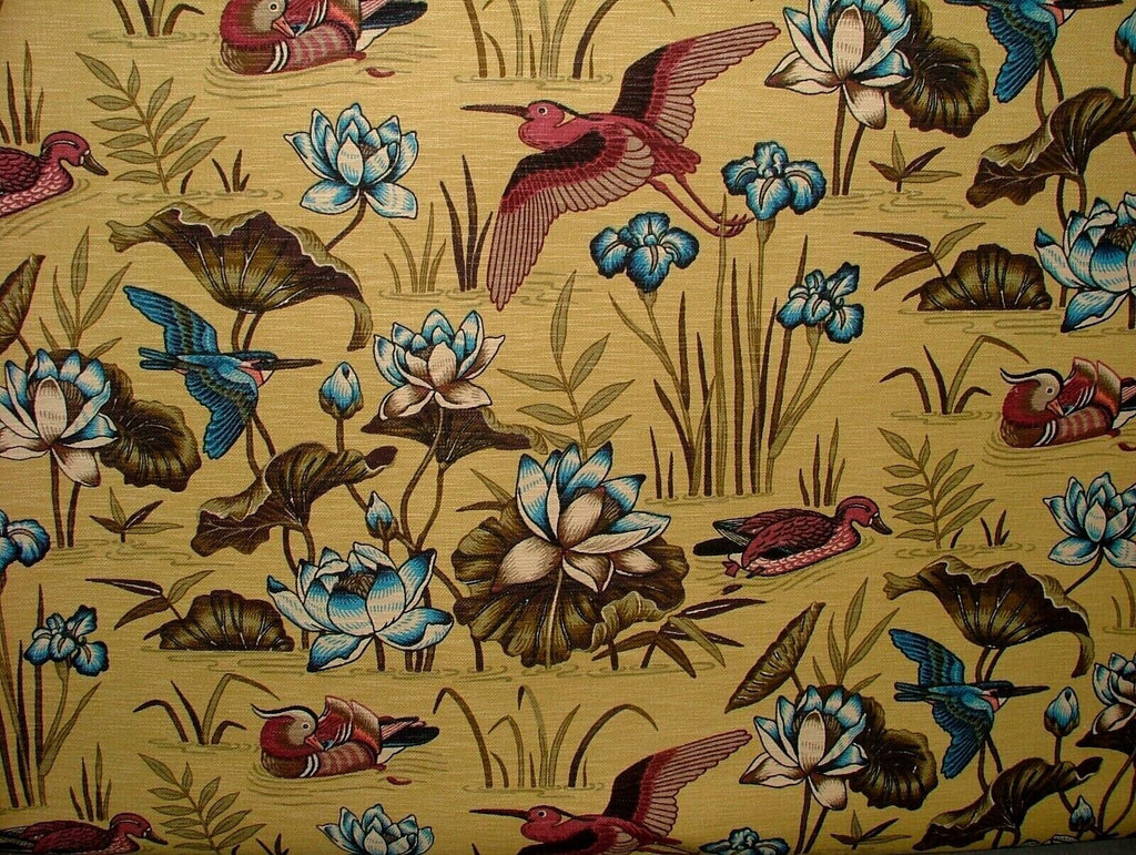 Japanese Water Lily & Birds Mimosa Linen Blend Curtain Upholstery Cushion Fabric