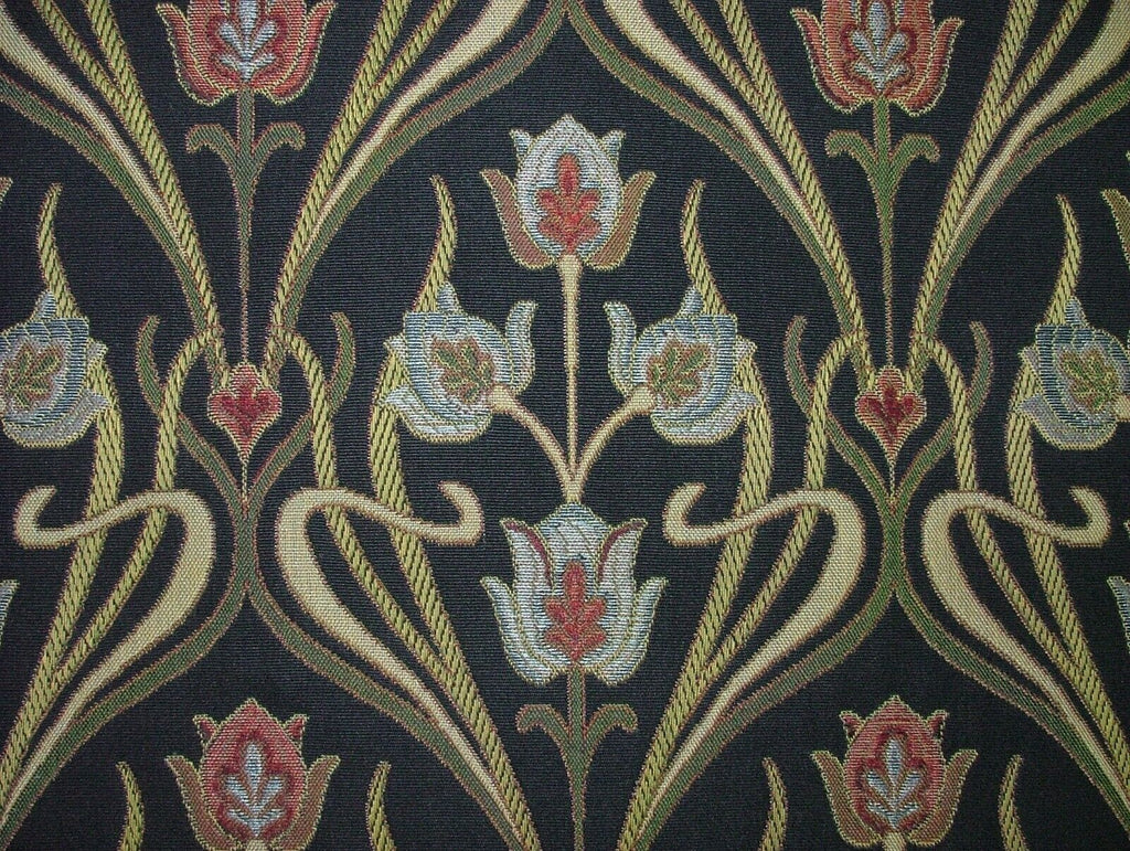 Art Nouveau Pugin Navy Woven Jacquard Curtain Upholstery Cushion Blind Fabric