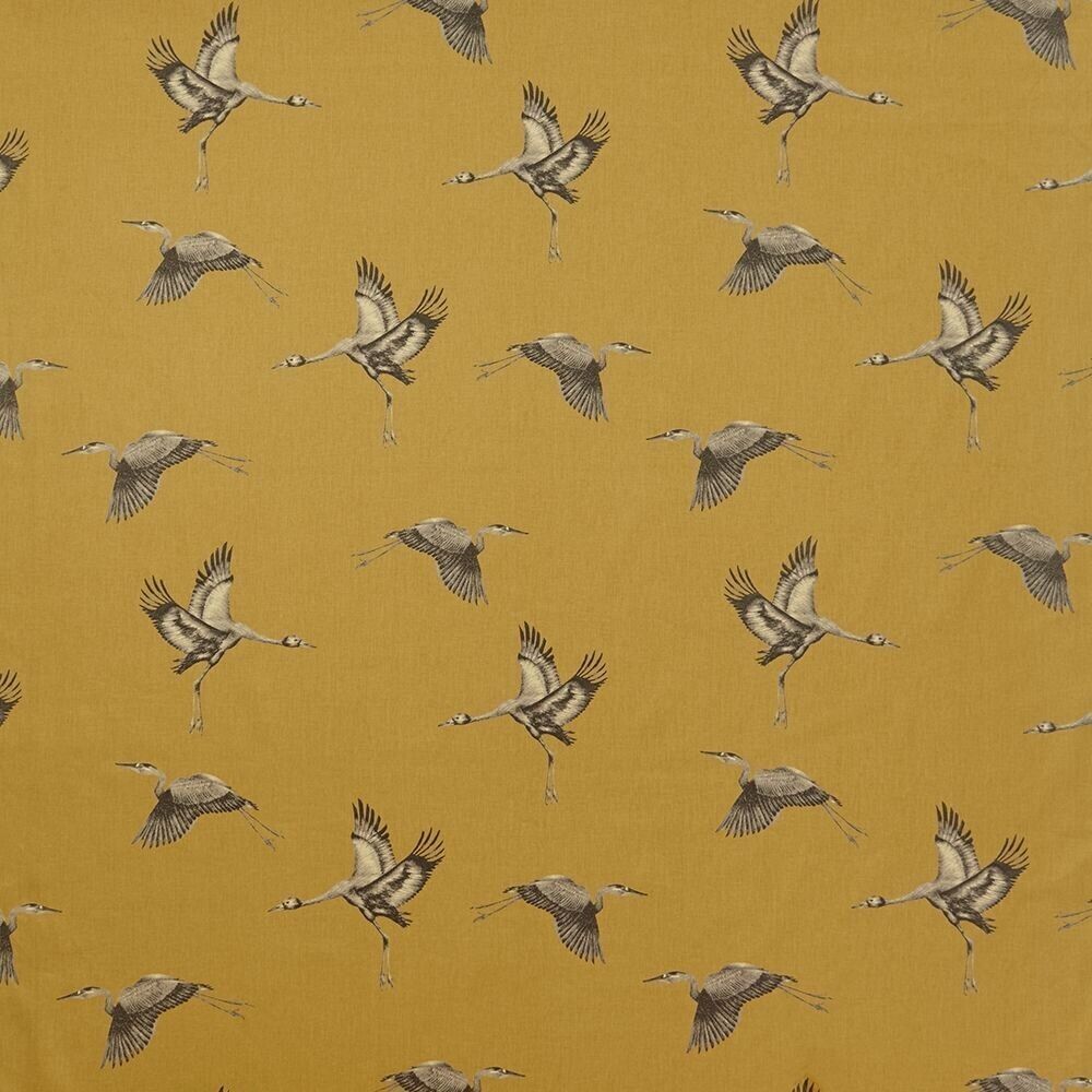 Flying Crane Birds Artisan Gold Cotton Curtain Upholstery Cushion Blind Fabric