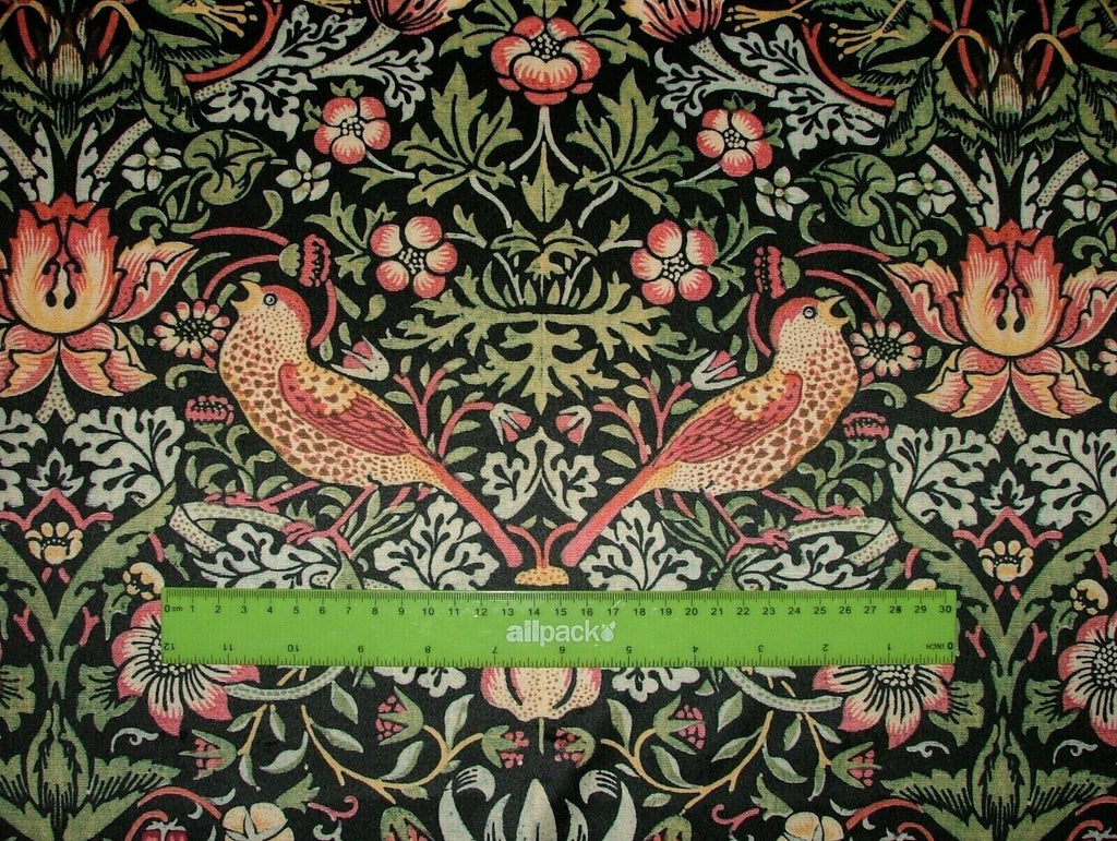 William Morris Strawberry Thief Black Velvet Fabric Curtain Upholstery Cushion