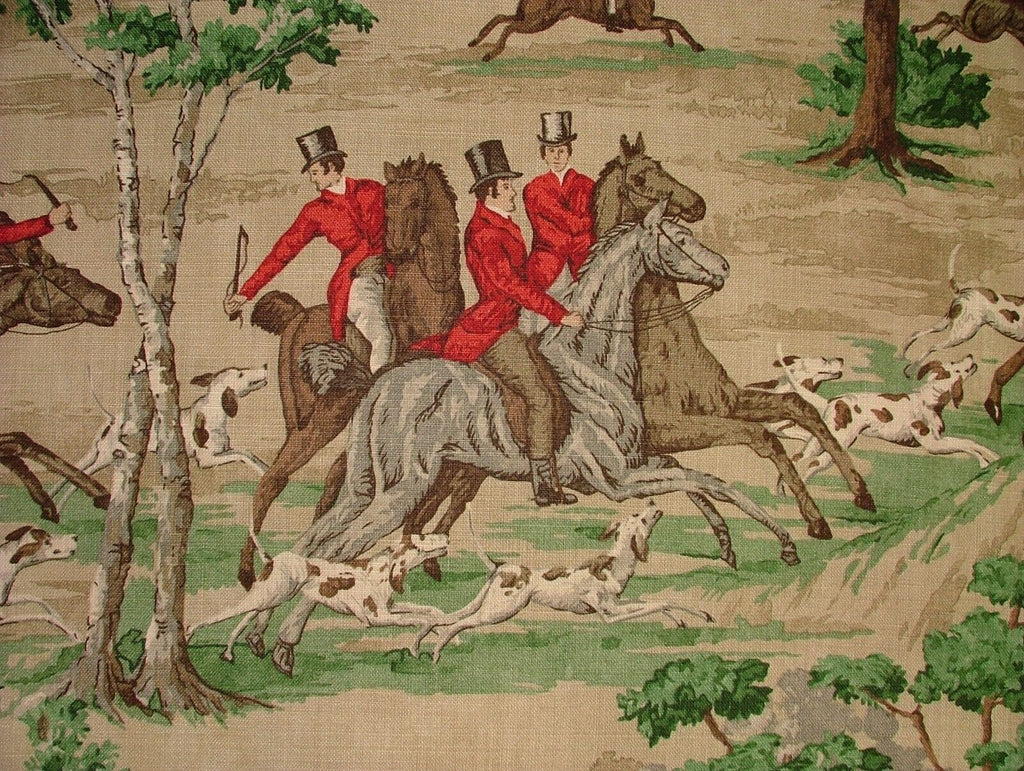 Sanderson Tally Ho Evergreen Crimson Hunting Horse Fabric Curtain Upholstery Use