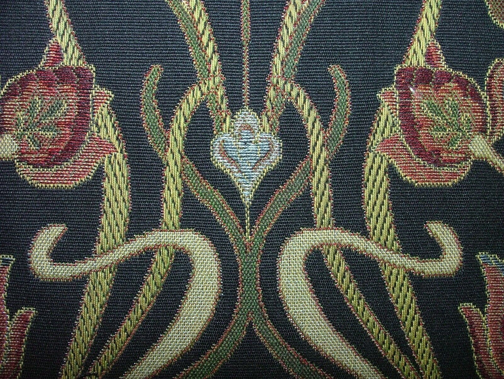 Art Nouveau Pugin Navy Woven Jacquard Curtain Upholstery Cushion Blind Fabric