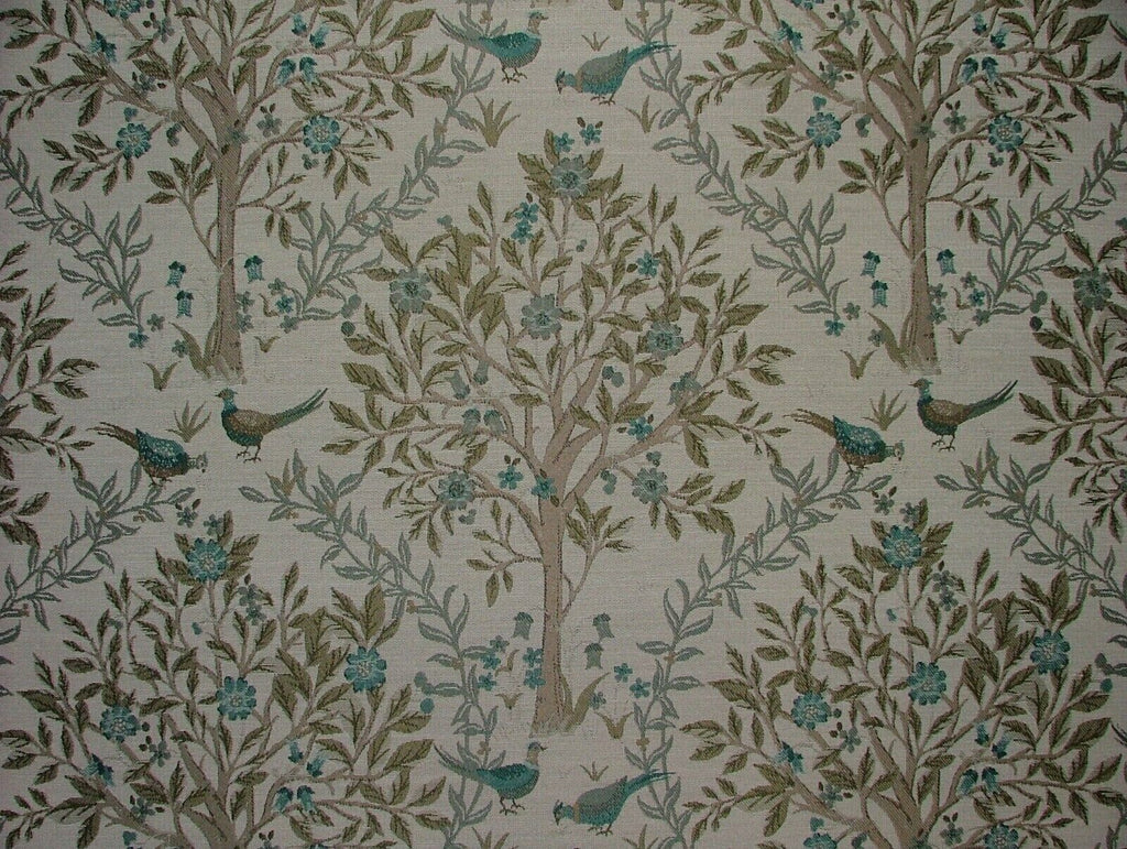 28 Metre Pheasants In The Trees Teal Jacquard Fabric Curtain Cushion Furnishings