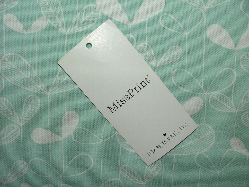 MissPrint Saplings Pale Aqua Scandi Cotton Curtain Upholstery Cushion Fabric