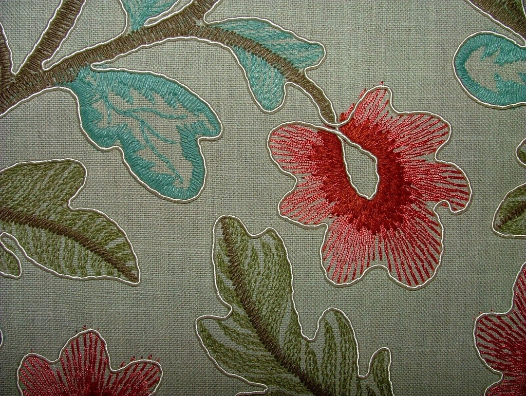 Broadway Rouge Floral Embroidered Jacquard Curtain Upholstery Cushion Fabric