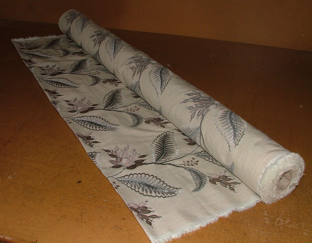 Embroidered Curtain Upholstery Fabric 11 Metres Berryvine Dove Grey RRP £550.002
