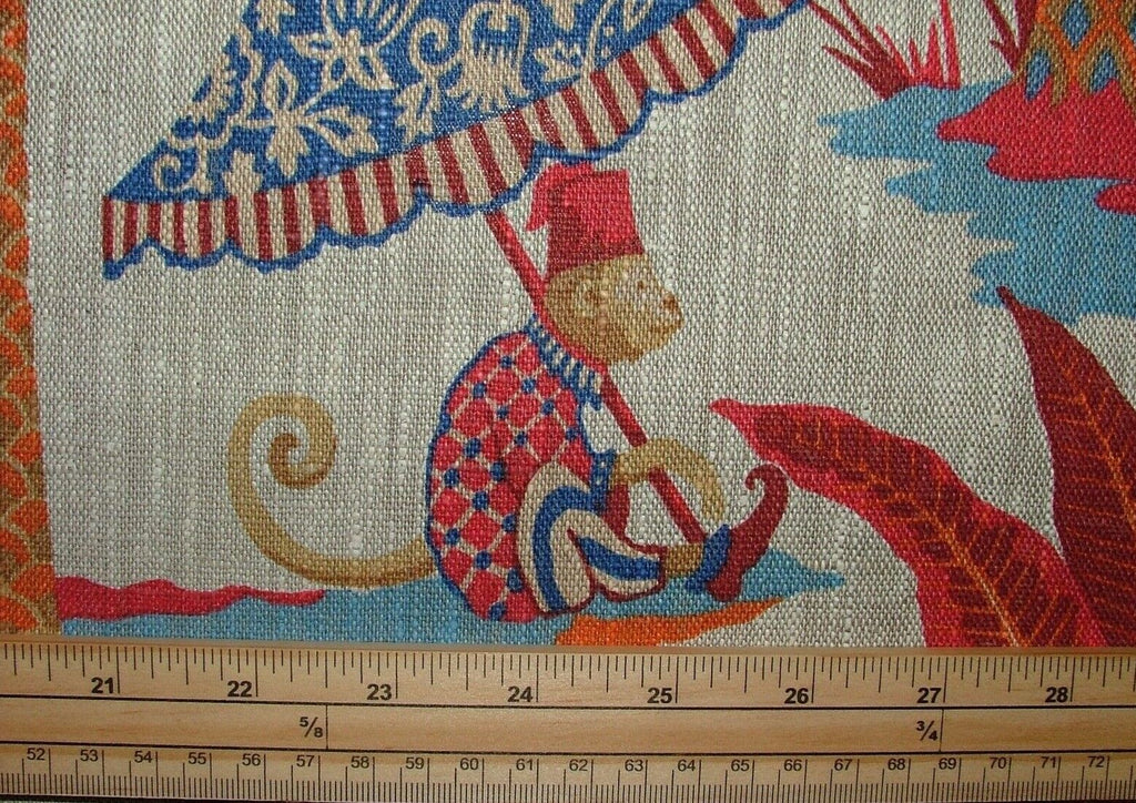 Monkey Parasol Rouge Red French 100% Linen Fabric Curtain Cushion Upholstery