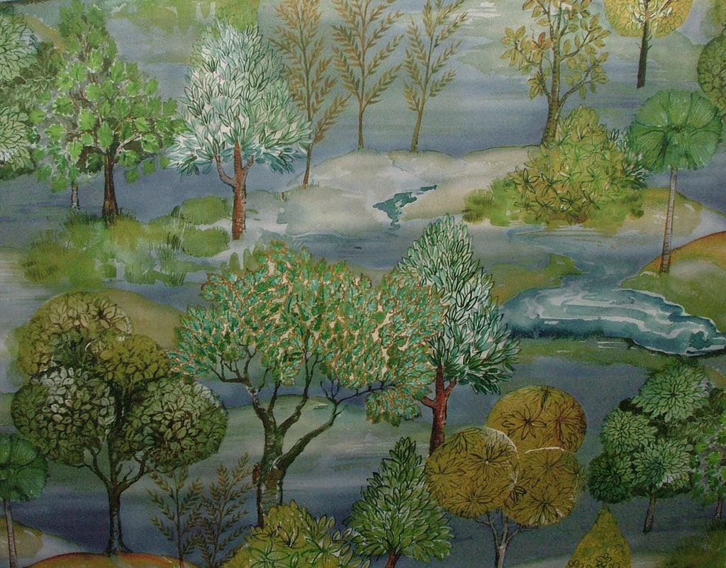 Velvet Cushion Upholstery Fabric - Meadow Trees  Blue Dawn 10 Metre Roll3