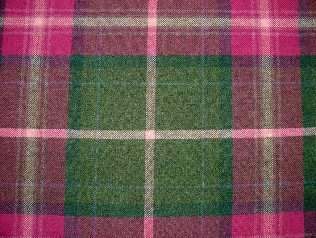 100% Shetland Wool Pink  & Spruce Tartan Check Upholstery Curtain Cushion Fabric