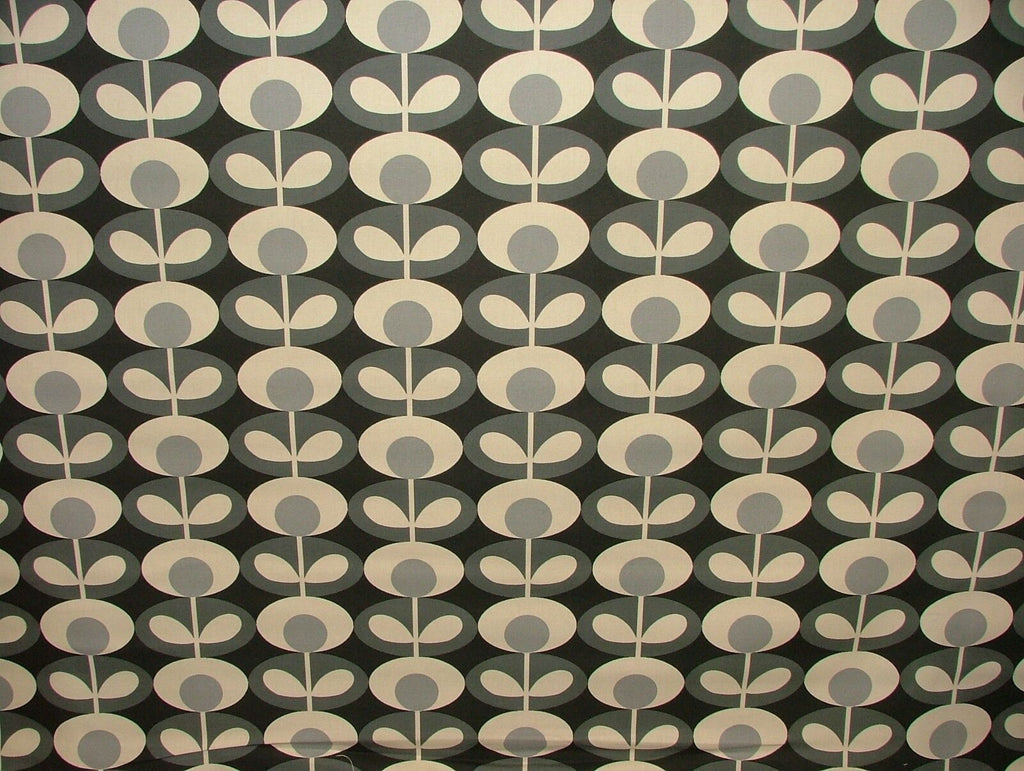 Designer Orla Kiely Oval Flower Cool Grey Cotton Curtain Upholstery Craft Fabric