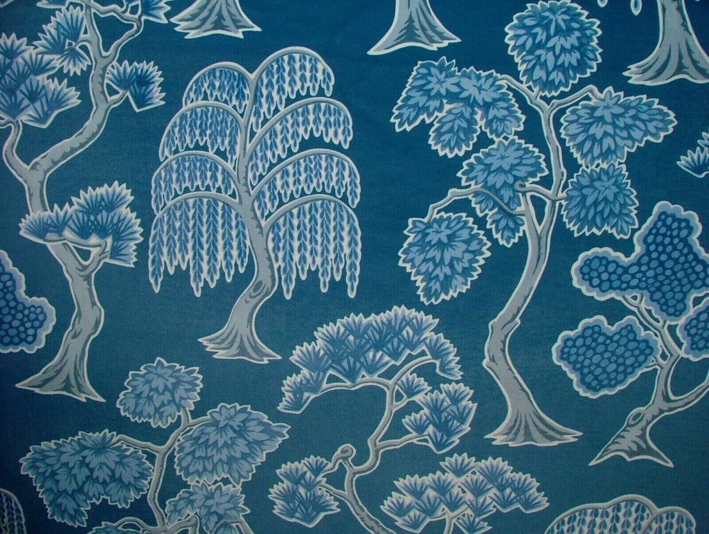 Japanese Japonica Oriental Tree Blue Velvet Fabric Curtain Upholstery Cushion