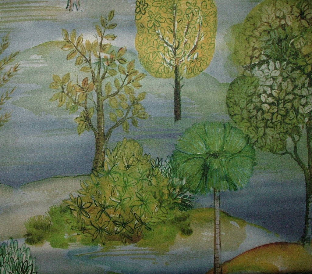 Velvet Cushion Upholstery Fabric - Meadow Trees  Blue Dawn 10 Metre Roll10