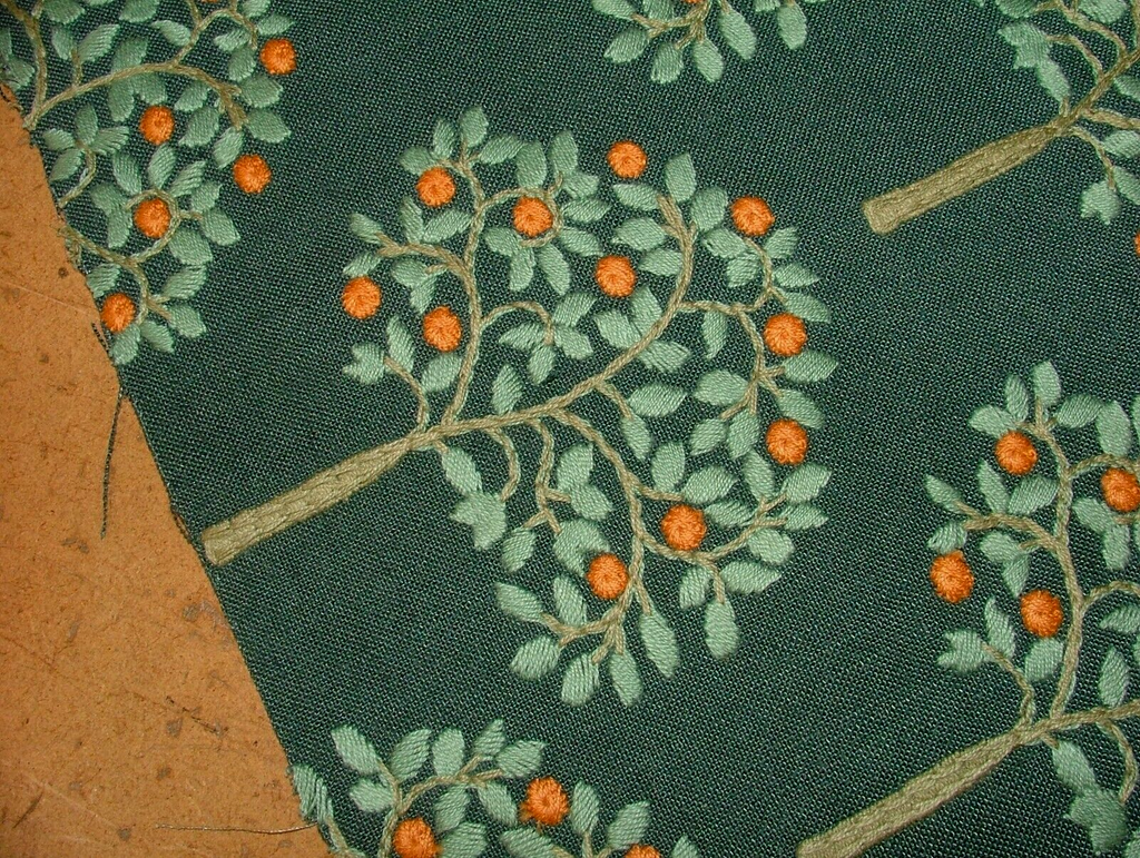 Orange Grove Pine Green Embroidered Fabric Curtain Upholstery Cushion Multi Use