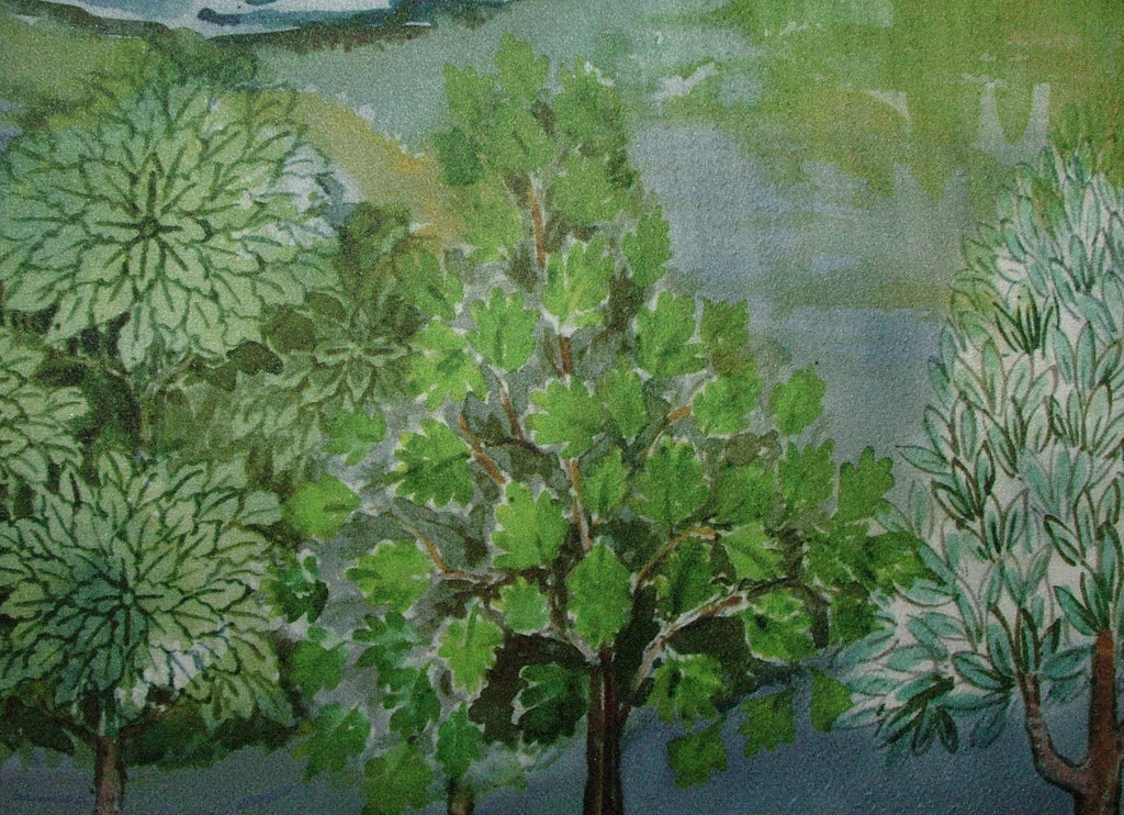 Velvet Cushion Upholstery Fabric - Meadow Trees  Blue Dawn 10 Metre Roll15