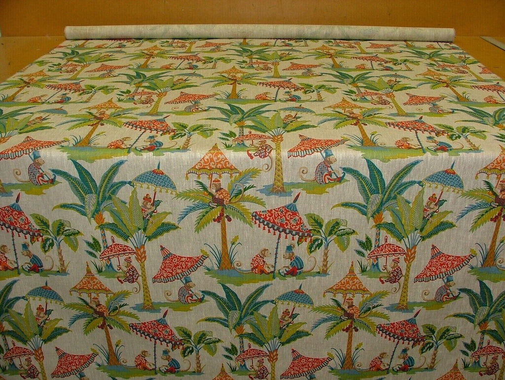 Monkey Parasol French 100% Linen Fabric Curtain Roman Blind Cushion Upholstery