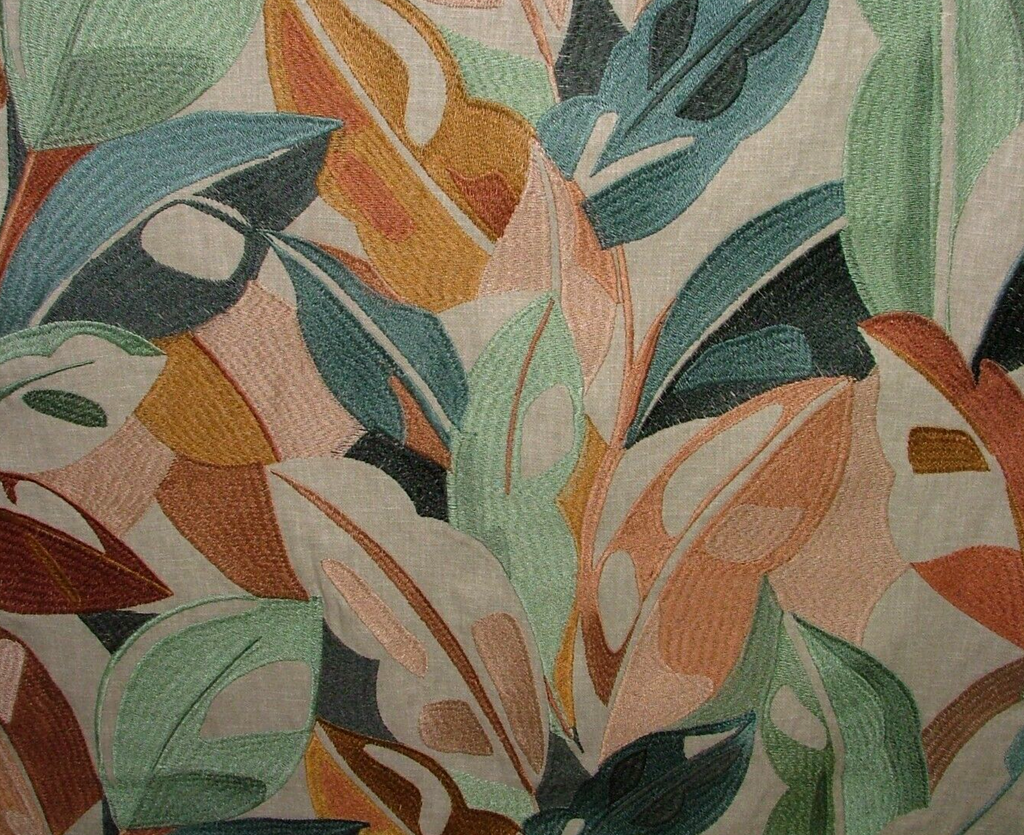 1.5 Metres Artisan Leaf Sea Green Embroidered Fabric Curtain Upholstery Cushion