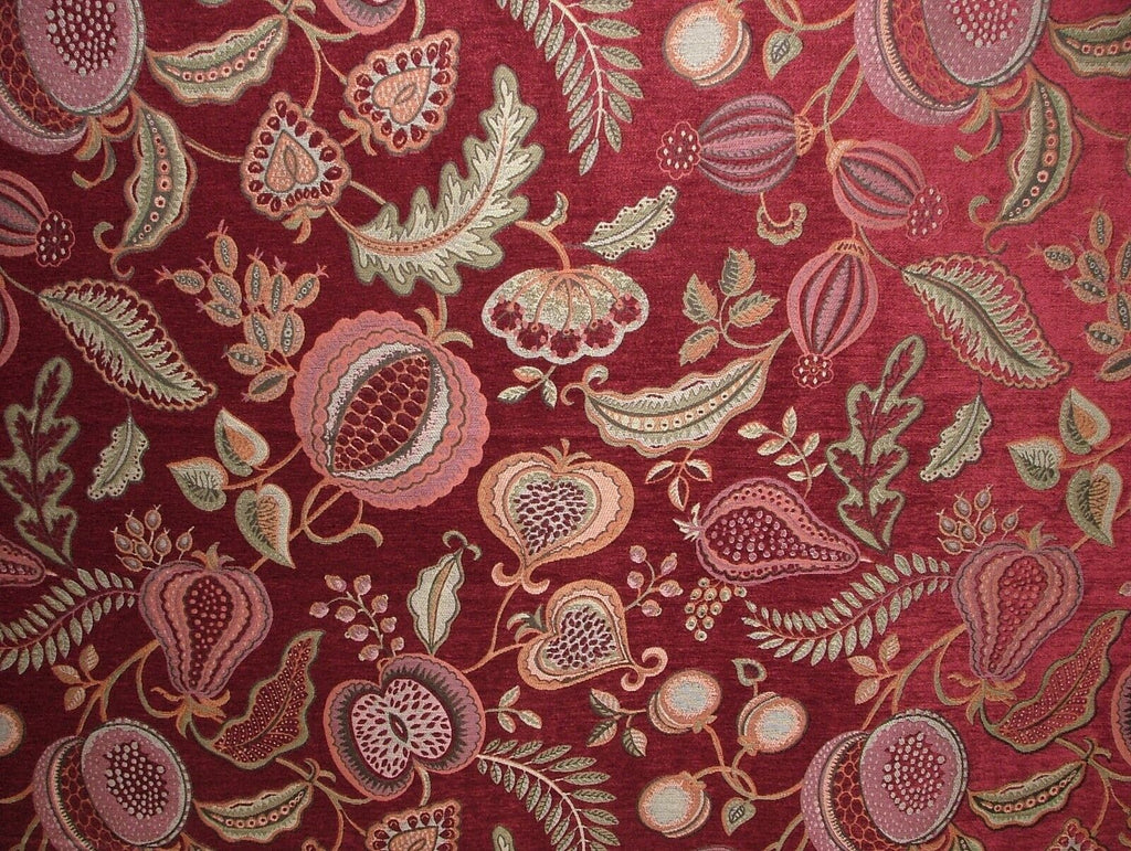 Summer Fruits Ruby Thick Plush Chenille Fabric Curtain Cushion Upholstery Throws