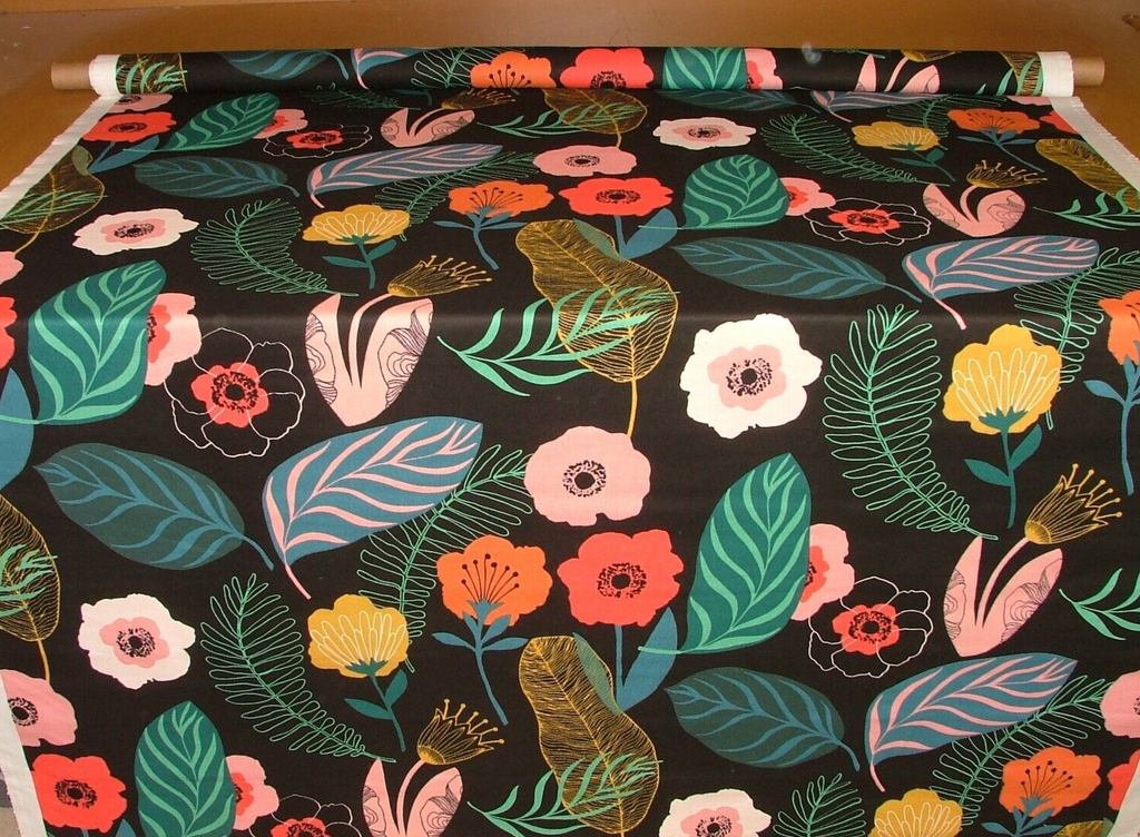 3.6 Metres Levande Jet Modern Floral Cotton Fabric Cushion Curtain Upholstery