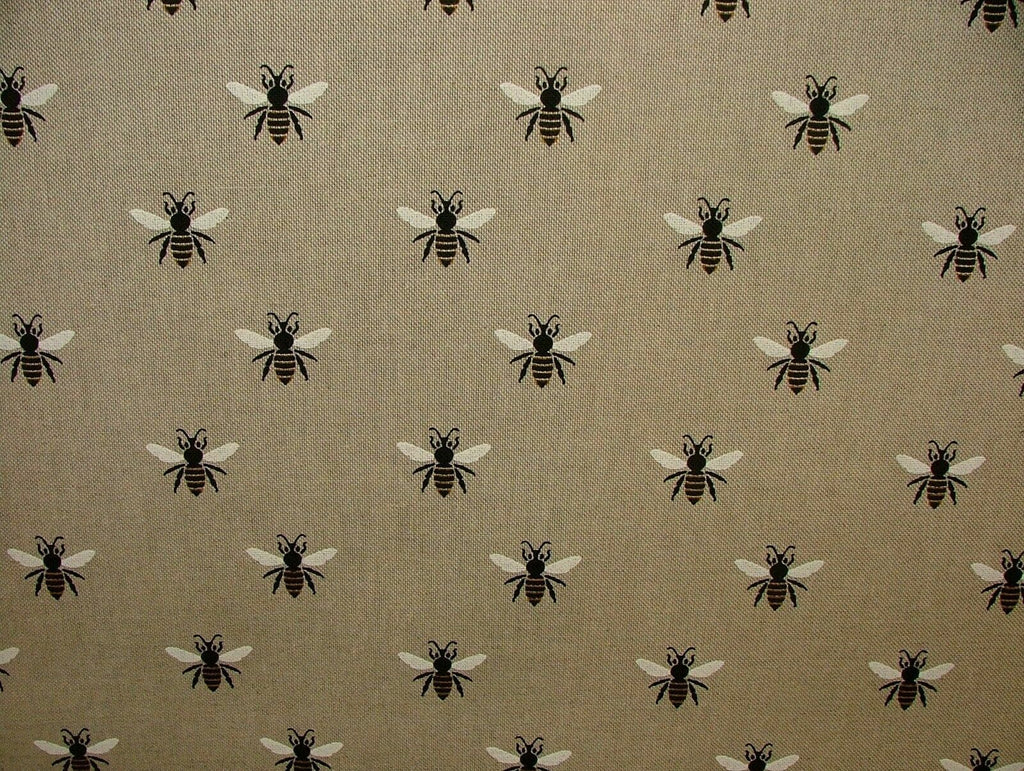 Honey Bees Linen Look Fabric - Curtain Upholstery Cushions Roman Blind Craft Use