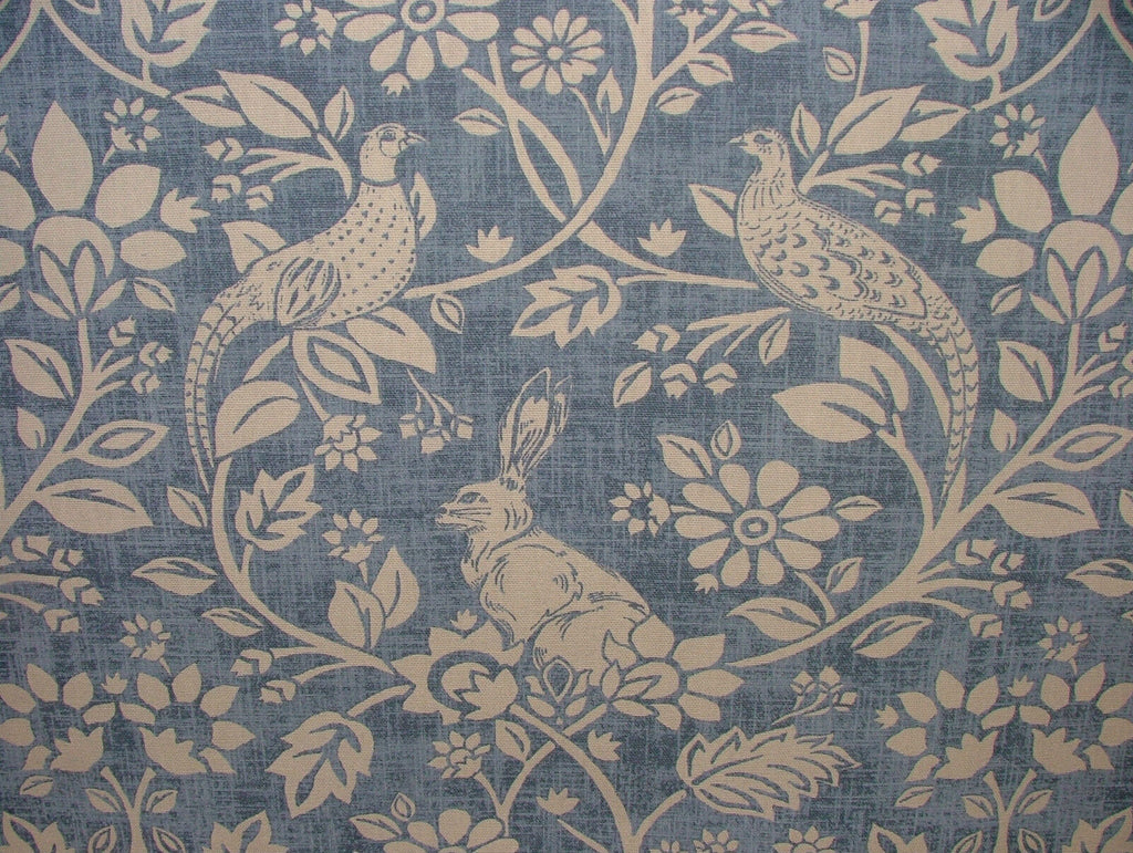 10 Metre Heathland Hares Indigo Game Bird Cotton Curtain Blind Upholstery Fabric