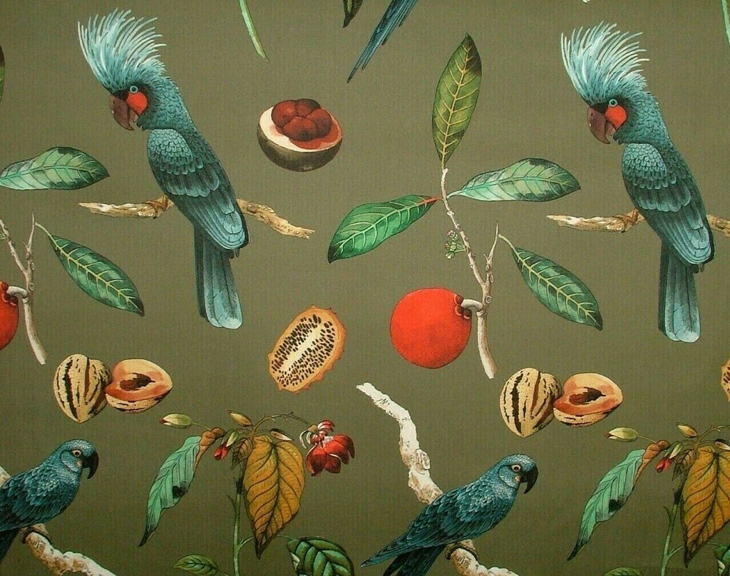 Cockatoo Olive Green Plush Velvet Parrot Bird Fabric Curtain Upholstery Cushion