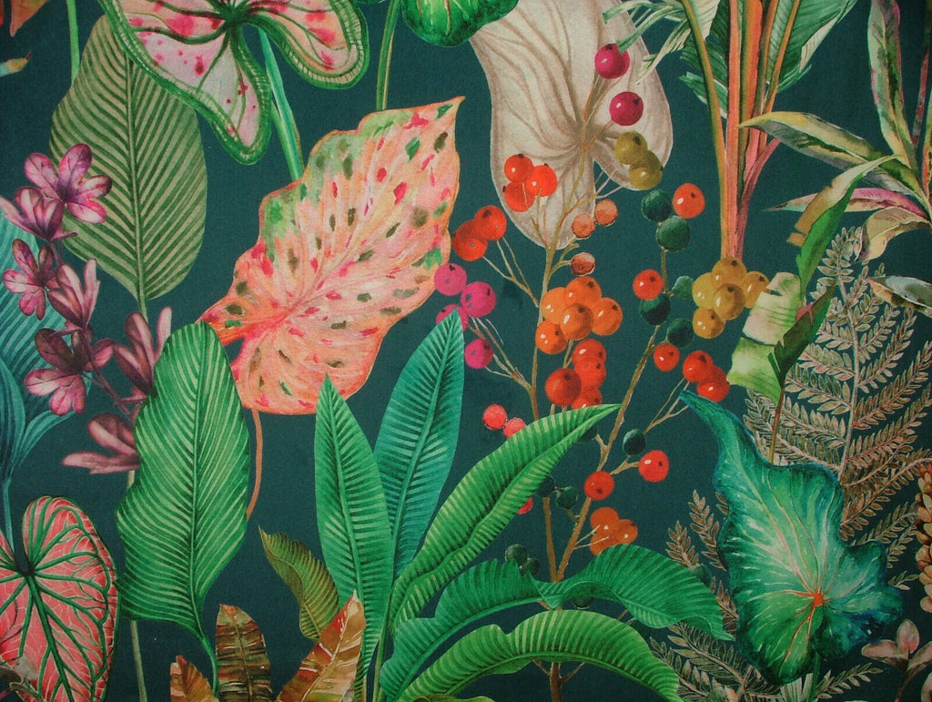 Tropical Palms And Plants Botanical Velvet Fabric Curtain Upholstery Cushion