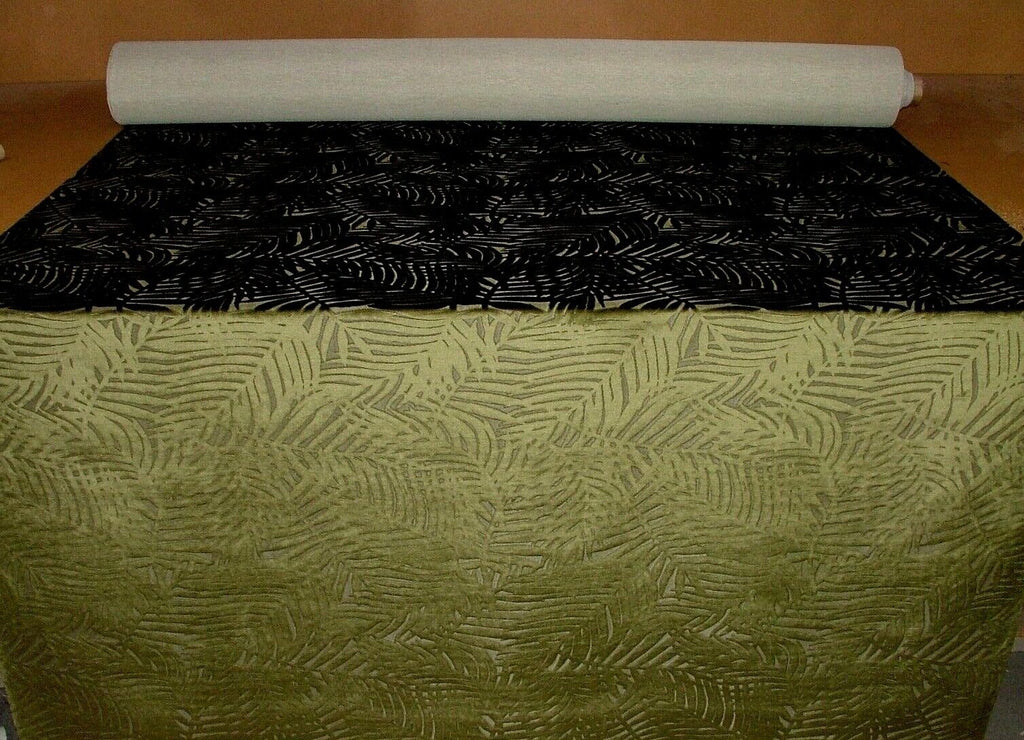 Olive Green Palm Leaf Plush Velvet Washable Fabric Curtain Upholstery Cushion