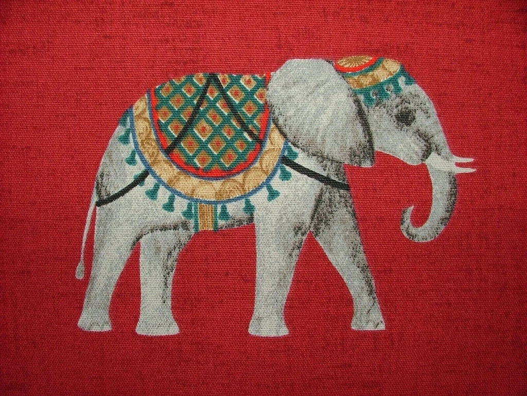 4 Metres Jaipur Indian Elephant Rosso Cotton Curtain Upholstery Cushion Fabric